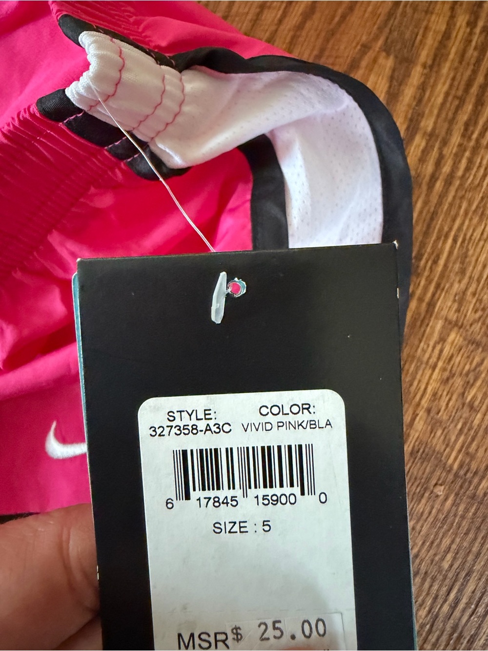 Nike Pink and Black Girls' Athletic Shorts with White Panels - Picture 3 of 3